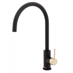 Kaya Sink Mixer, Matte Black With Urban Brass Handle